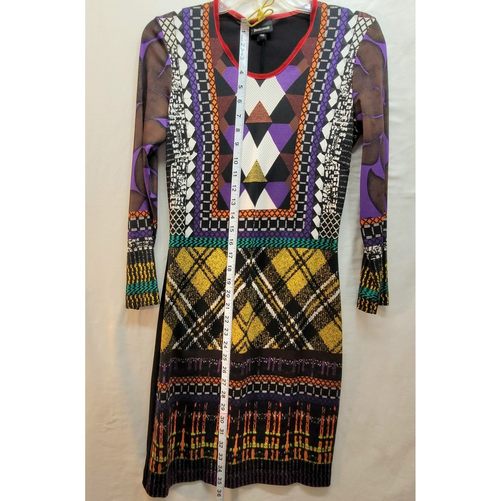 Just Cavalli Women Mixed Geometric Print Long Sleeve Dress Black Multi Size 40 - Picture 12 of 15